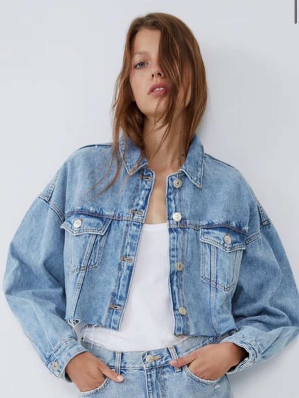 Zara Denim Jacket Blue Size Medium Like New